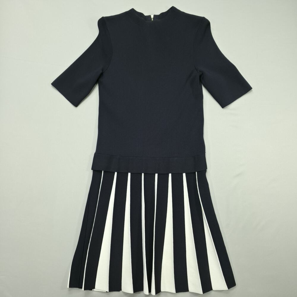 Ted Baker Navy and White Pleated Midi Dress